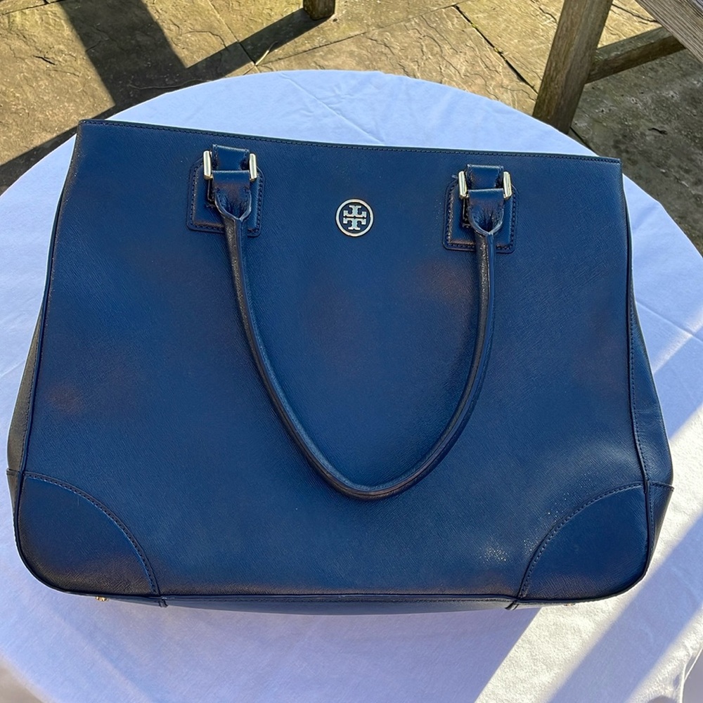 Tory Burch, large leather navy blue shoulder bag